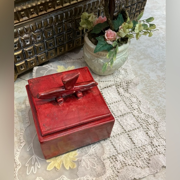 Japanese Red Raku-Fired Treasure Ceramic Treasure/Keepsake Box w Lid - DerRig - Picture 3 of 12